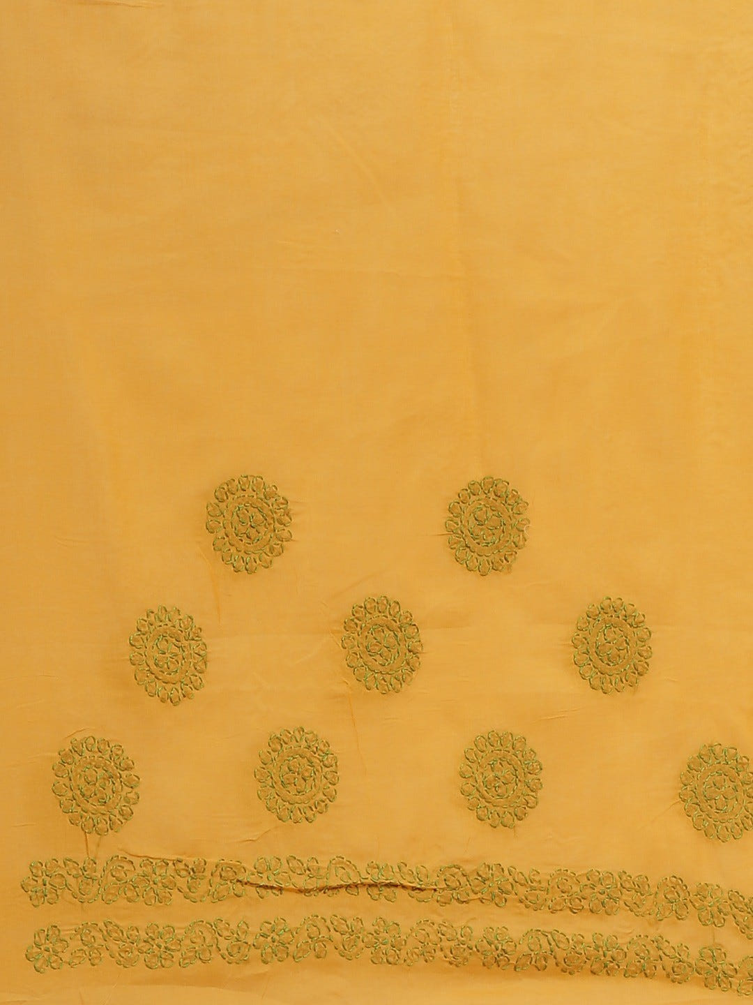 Ada Hand Embroidered Mustard Cotton Lucknow Chikan Saree With Blouse A311144