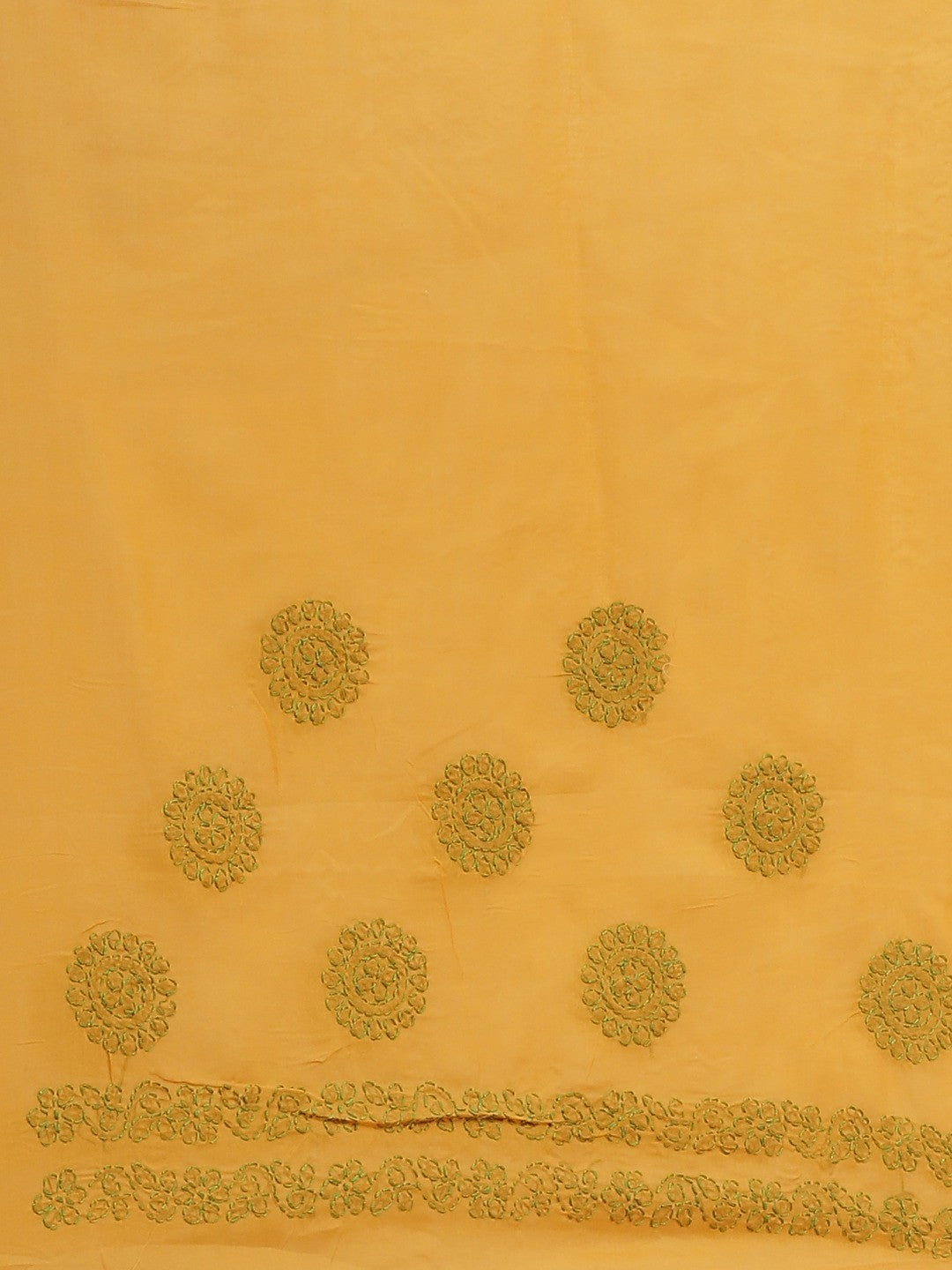 Ada Hand Embroidered Mustard Cotton Lucknow Chikan Saree With Blouse A311144
