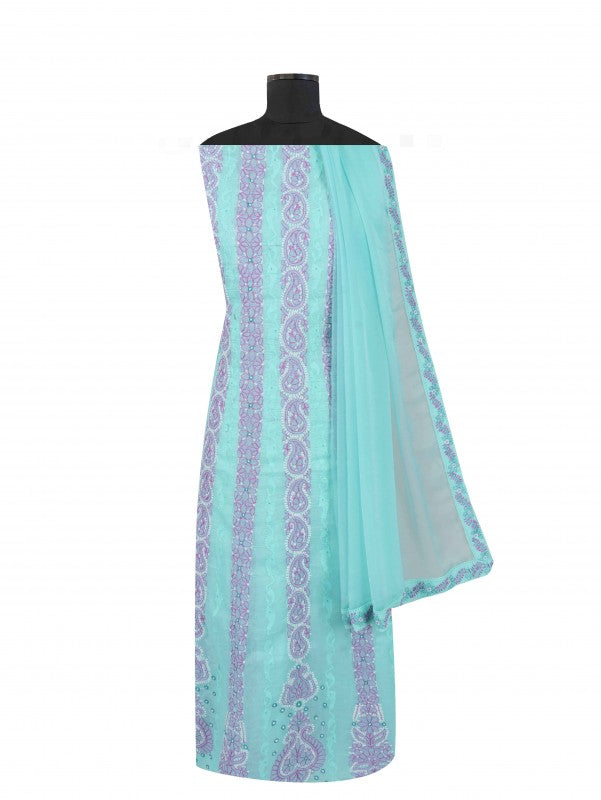 Ada Hand Embroidered Sea Green Cotton Lucknowi Chikankari Unstitched Suit Piece 01A79223