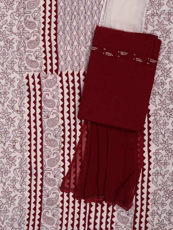 Ada Hand Embroidered White Cotton Lucknowi Chikankari Unstitched Suit Piece 01A215215