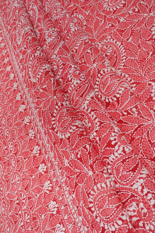 Ada Hand Embroidered Carrot Pink Georgette Lucknowi Chikan Unstitched Suit Piece A620185