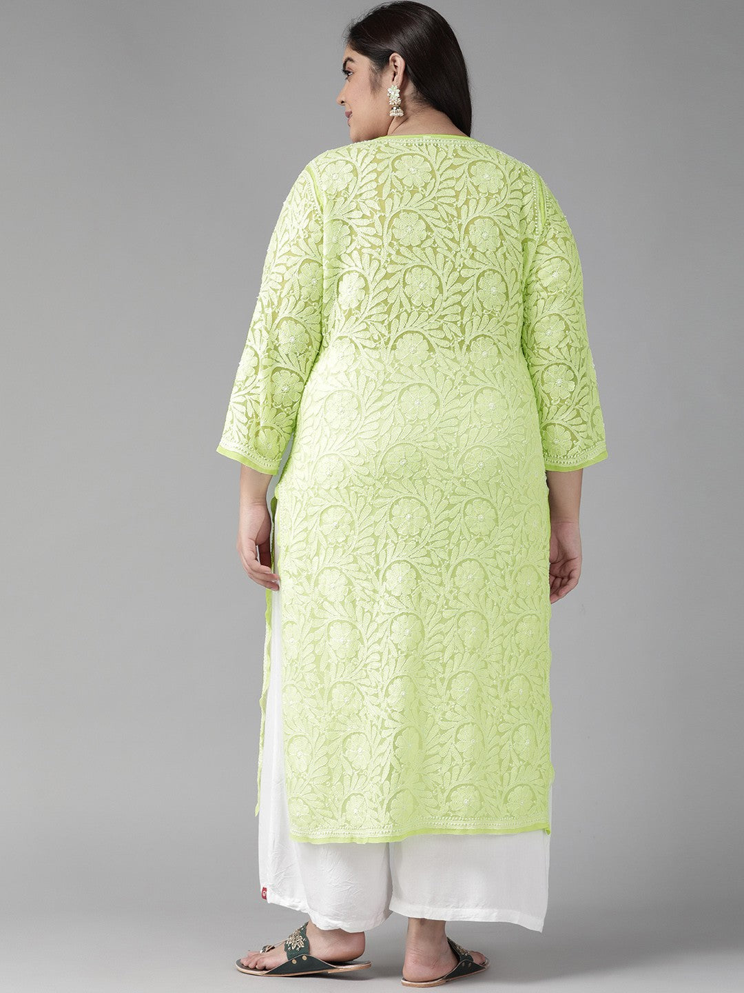 Ada Hand Embroidered Green Georgette Lucknowi Chikankari Straight Kurta A105281