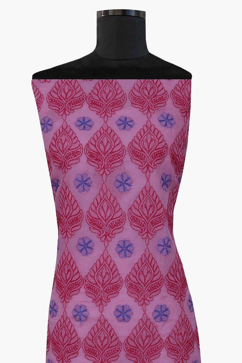 Ada Hand Embroidered Mauve Cotton Chikan Unstitched Kurta Piece- A610245