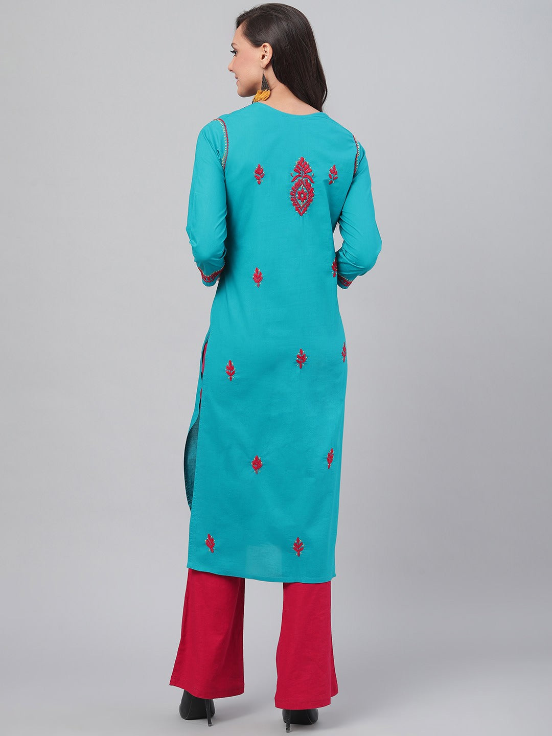 Ada Hand Embroidered Green Cotton Lucknowi Chikankari Straight Kurta A226000