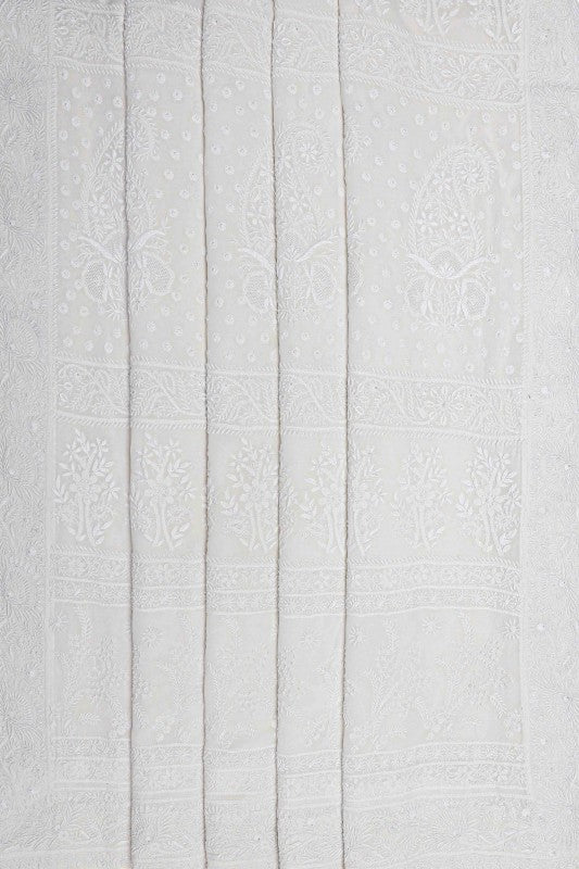 Ada Hand Embroidered White Pure Georgette Lucknow Chikankari Saree With Blouse A342801