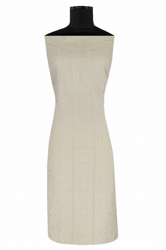 Ada Hand Embroidered Cream Cotton Lucknowi Chikan Unstitched Kurta Piece- A502197