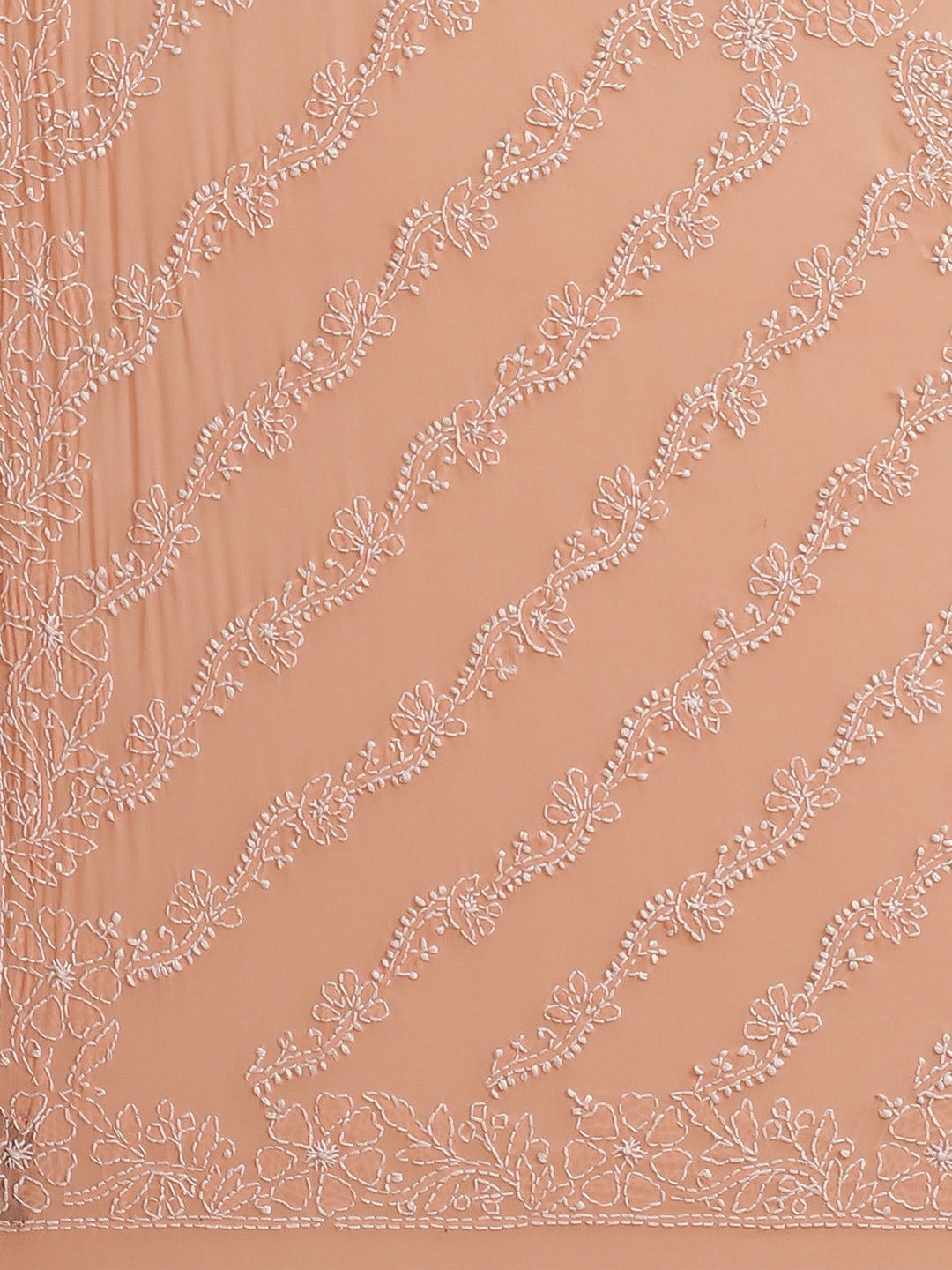 Ada Hand Embroidered Peach Georgette Lucknow Chikan Saree With Blouse -A183600