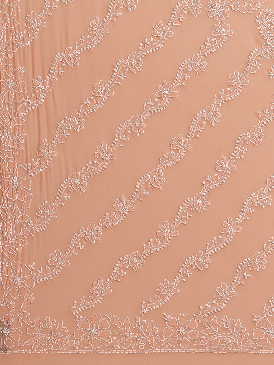 Ada Hand Embroidered Peach Georgette Lucknow Chikan Saree With Blouse -A183600