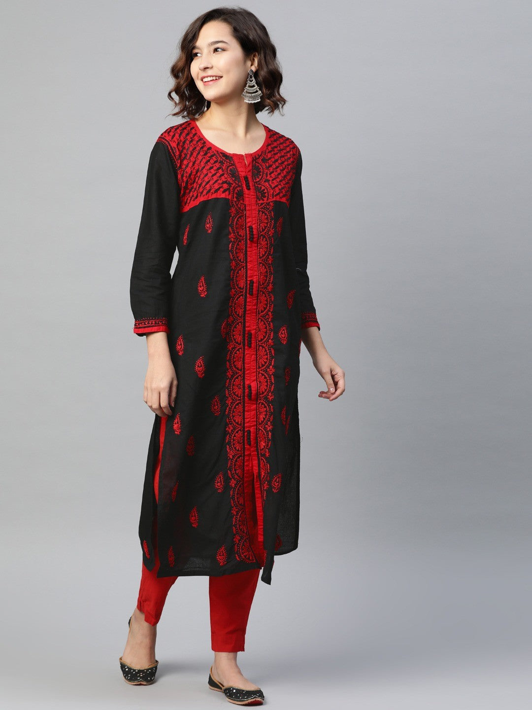 Ada Hand Embroidered Black Cotton Lucknowi Chikankari straight Kurta A151605