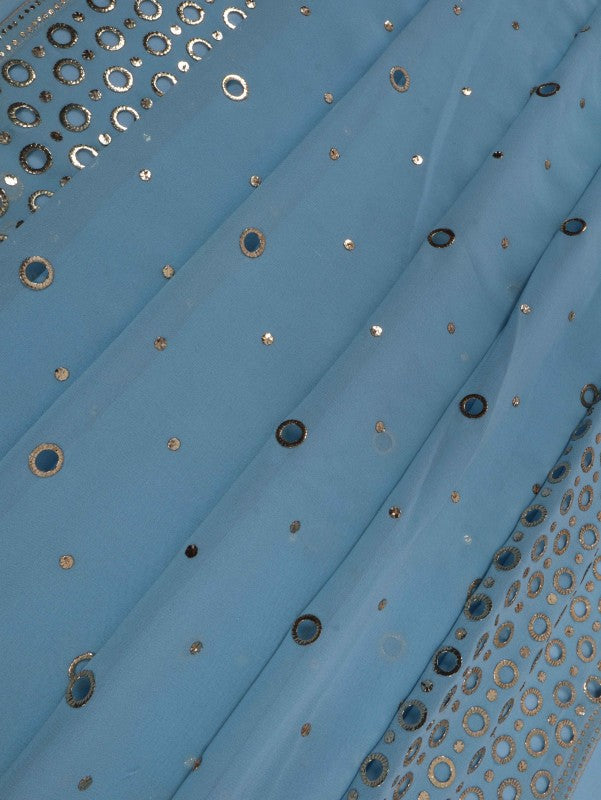 Ada Hand Embroidered Maya Blue Pure Georgette Lucknowi Chikankari Saree/Blouse with Muqaish Work A621526