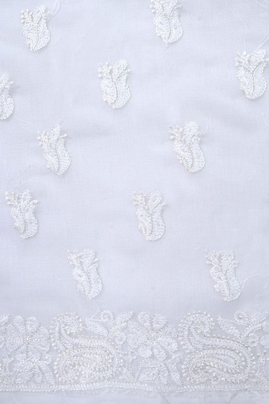 Ada Hand Embroidered White Georgette Lucknowi Chikankari Unstitched Suit Piece With Pearl Work A619183