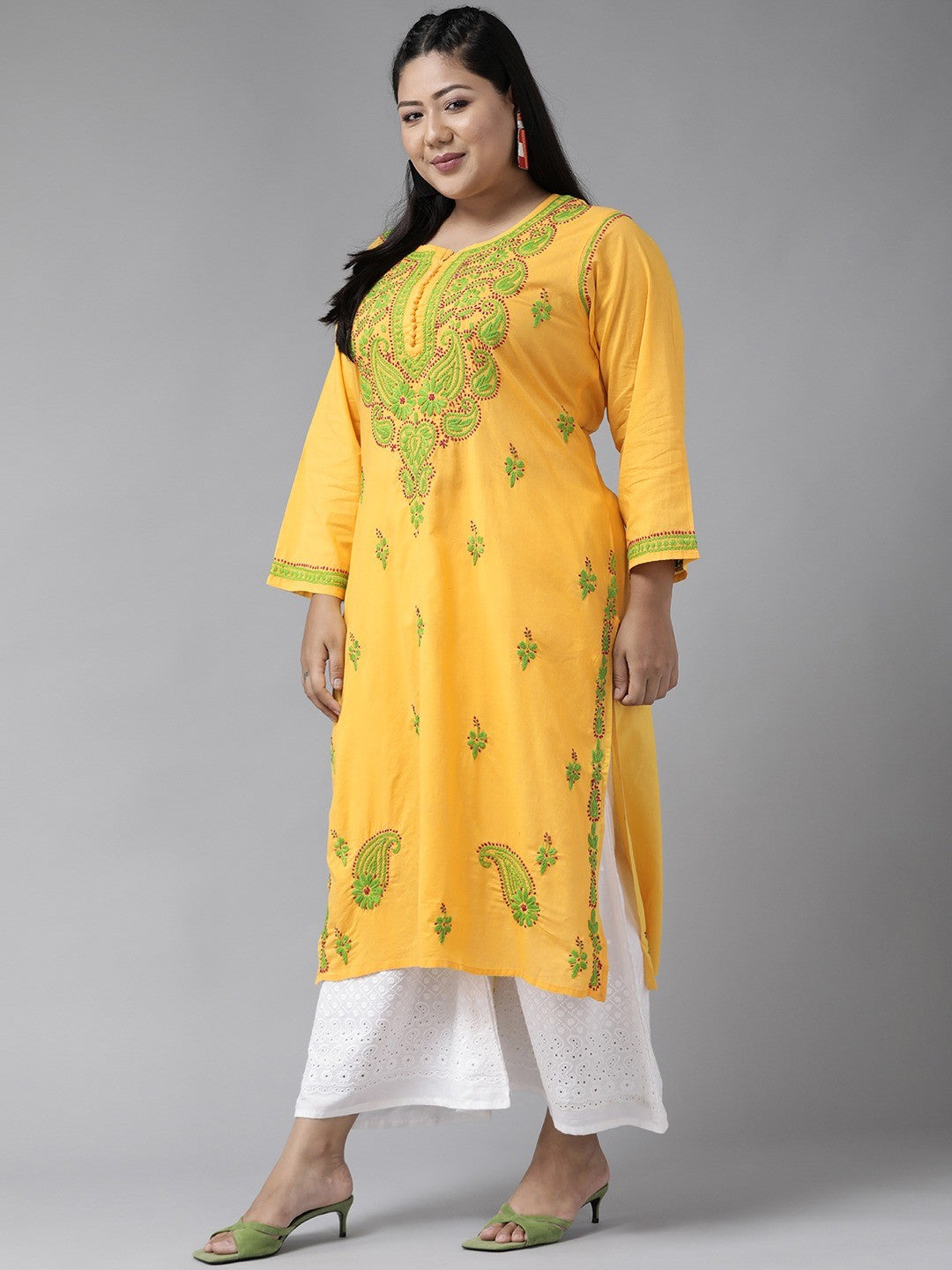 Ada Hand Embroidered Yellow Cotton Lucknowi Chikankari straight Kurta A223631