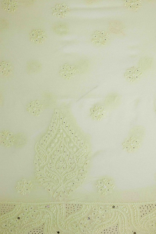 Ada Hand Embroidered Pastel Green Georgette Lucknowi Chikan Unstitched Kurta Dupatta With Muqaish Work-A610176