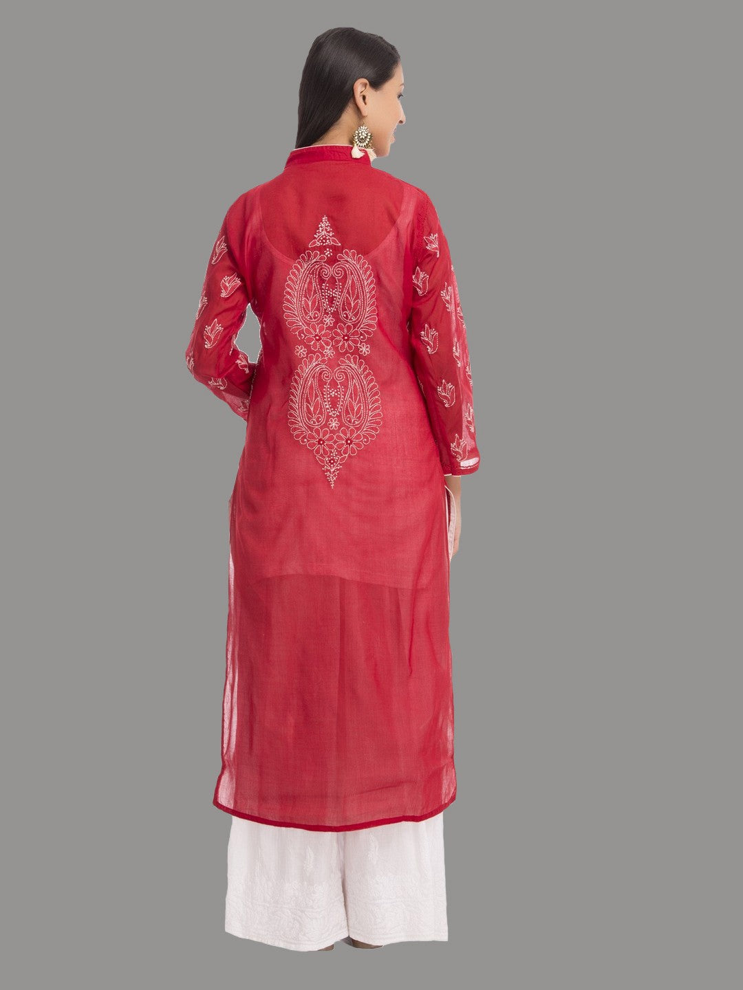 Ada Hand Embroidered Maroon Cotton Lucknowi Chikani Straight  Kurta A230238