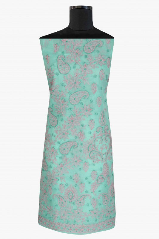 Ada Hand Embroidered Sea Green Cotton Lucknowi Chikan Unstitched Suit Piece-A211123