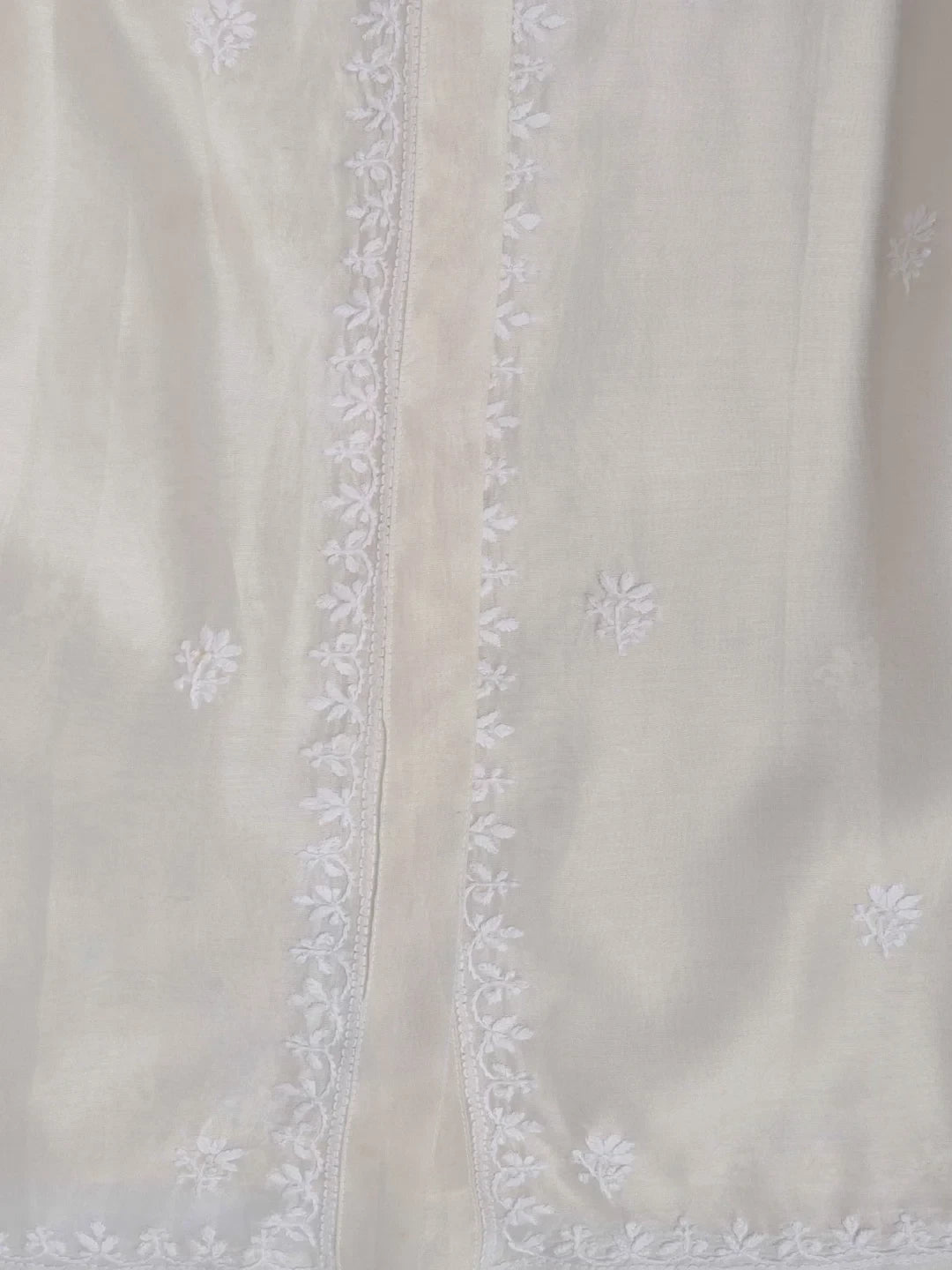 Ada Hand Embroidered Off White Chanderi Lucknowi Chikankari Unstitched Kurta Piece 01A248290