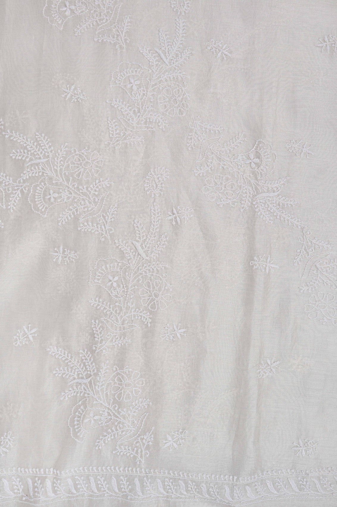 Ada Hand Embroidered Off White Chanderi Lucknowi Chikankari Semi-stitched Kurta Dupatta Set With Zari Work 01A124160