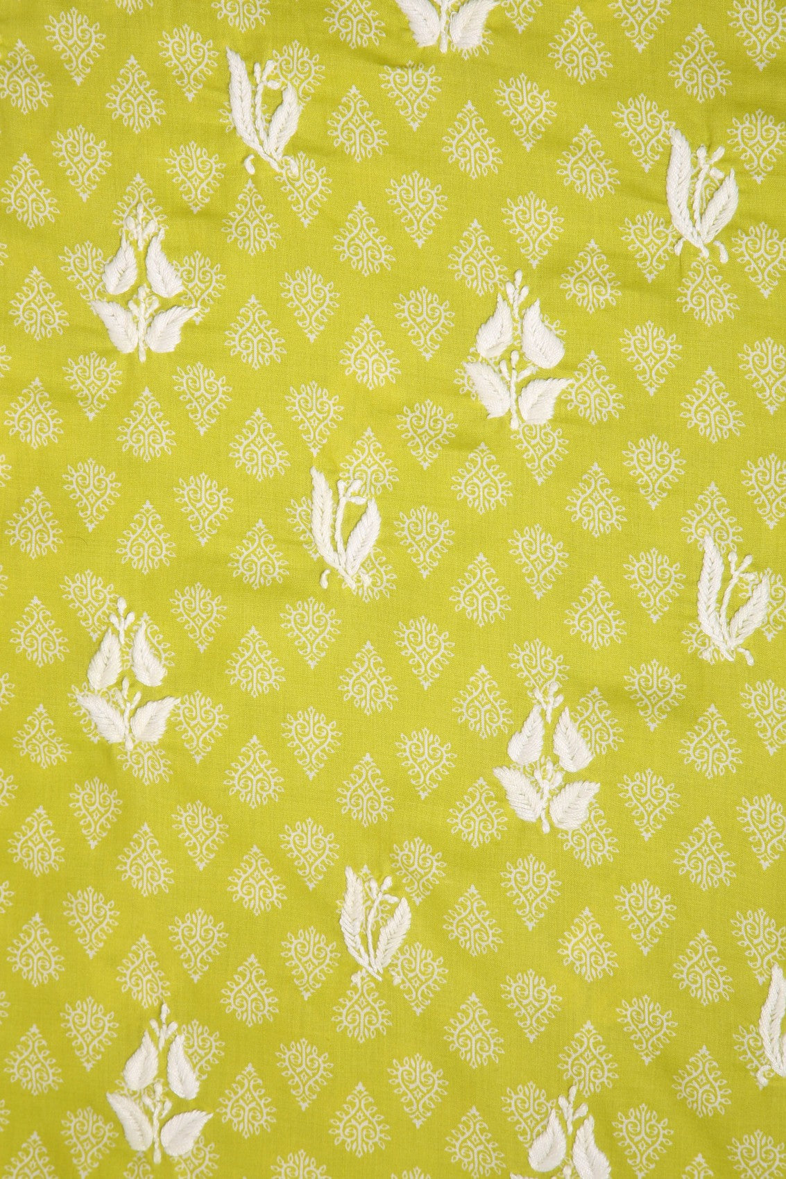 Ada Hand Embroidered Green Cotton Lucknowi Chikankari Unstitched Suit Piece A211236