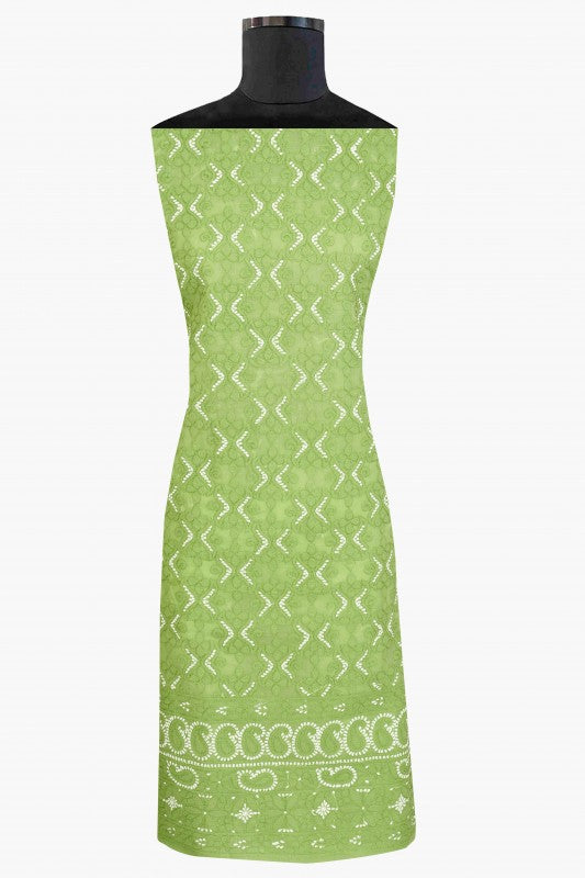 Ada Hand Embroidered Green Cotton Lucknowi Chikan Unstitched Suit Piece-A100178