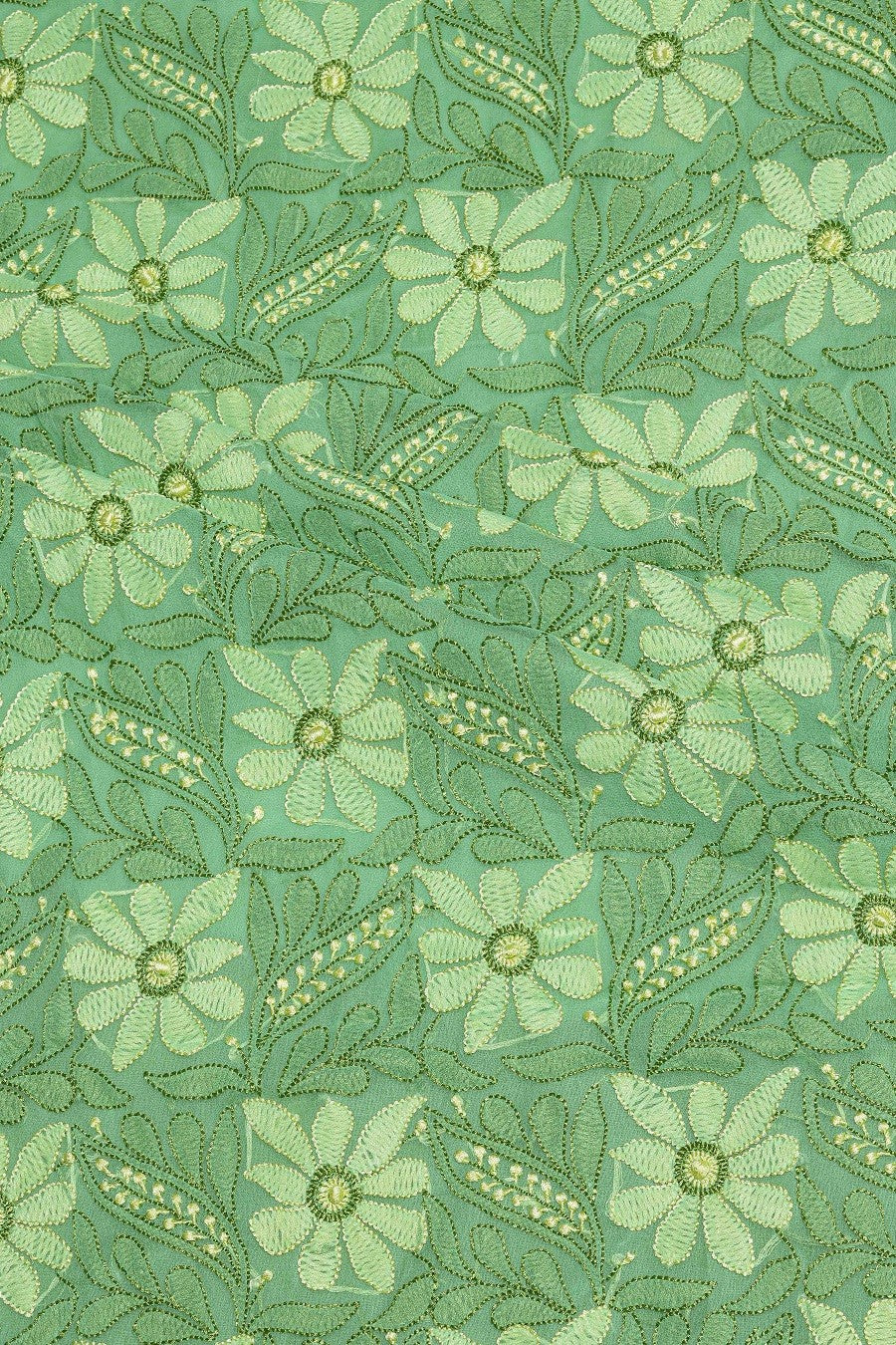 Ada Hand Embroidered Green Georgette Lucknowi Chikan Unstitched Kurta Piece A611840