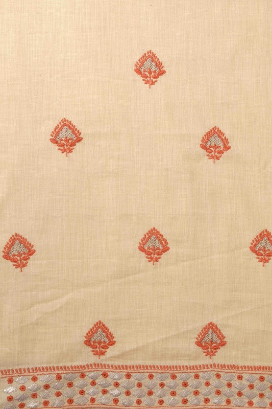 Ada Hand Embroidered Lemonade Cream Cotton Lucknowi Chikankari Unstitched Kurta Dupatta with Gota Patti Work A251257