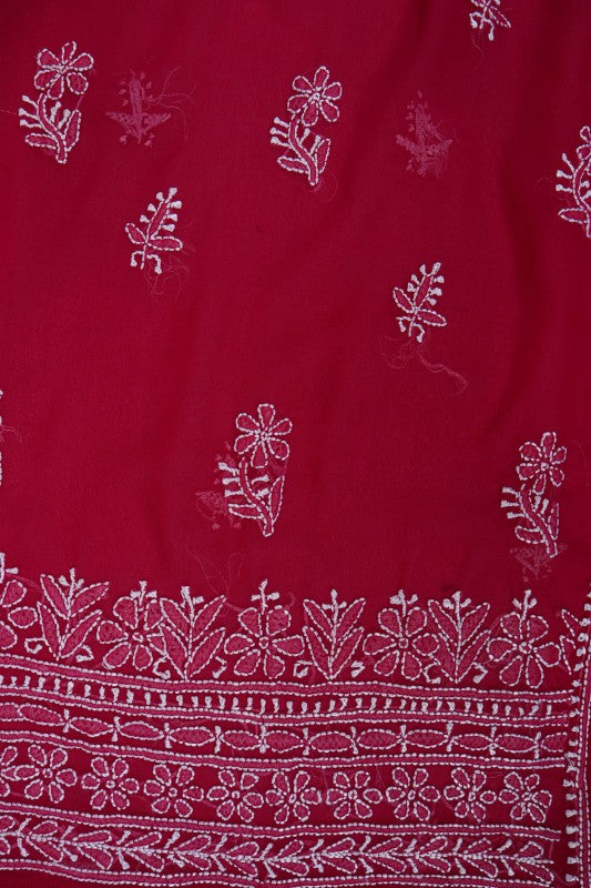 Ada Hand Embroidered Magenta Georgette Lucknow Chikan Kurta With Slip A411350