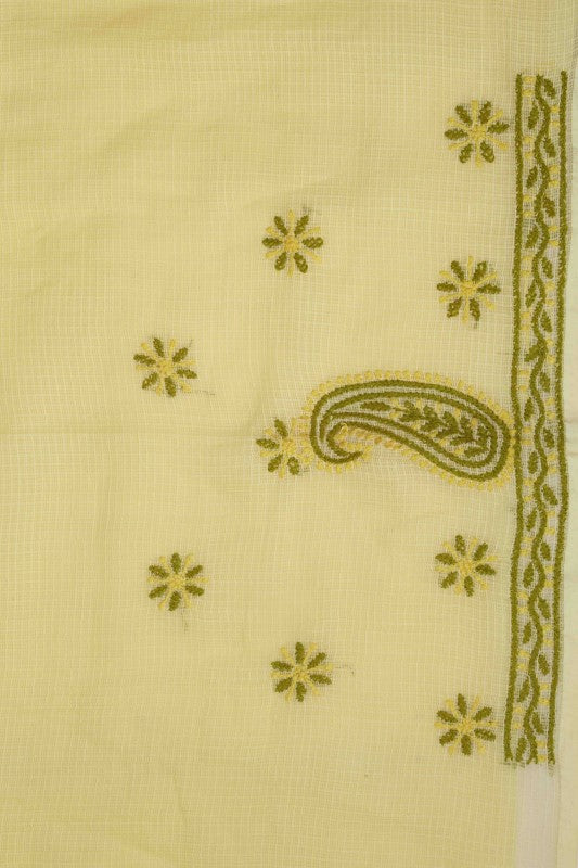 Ada Hand Embroidered Yellow Kota Lucknowi Chikan Unstitched Kurta Piece A590537