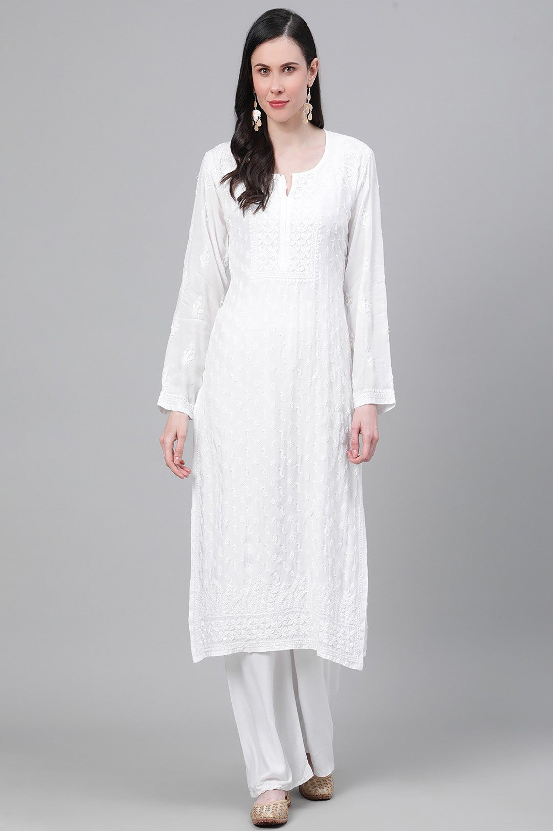 Ada Hand Embroidered White Muslin Lucknowi Chikankari Kurta A411141