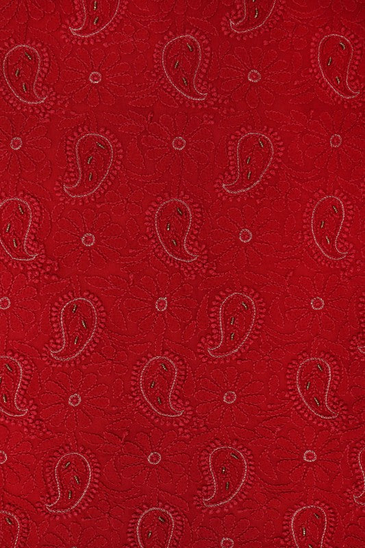 Ada Hand Embroidered Maroon Georgette Lucknowi Chikan Unstitched Kurta Piece With Zari Work A599199
