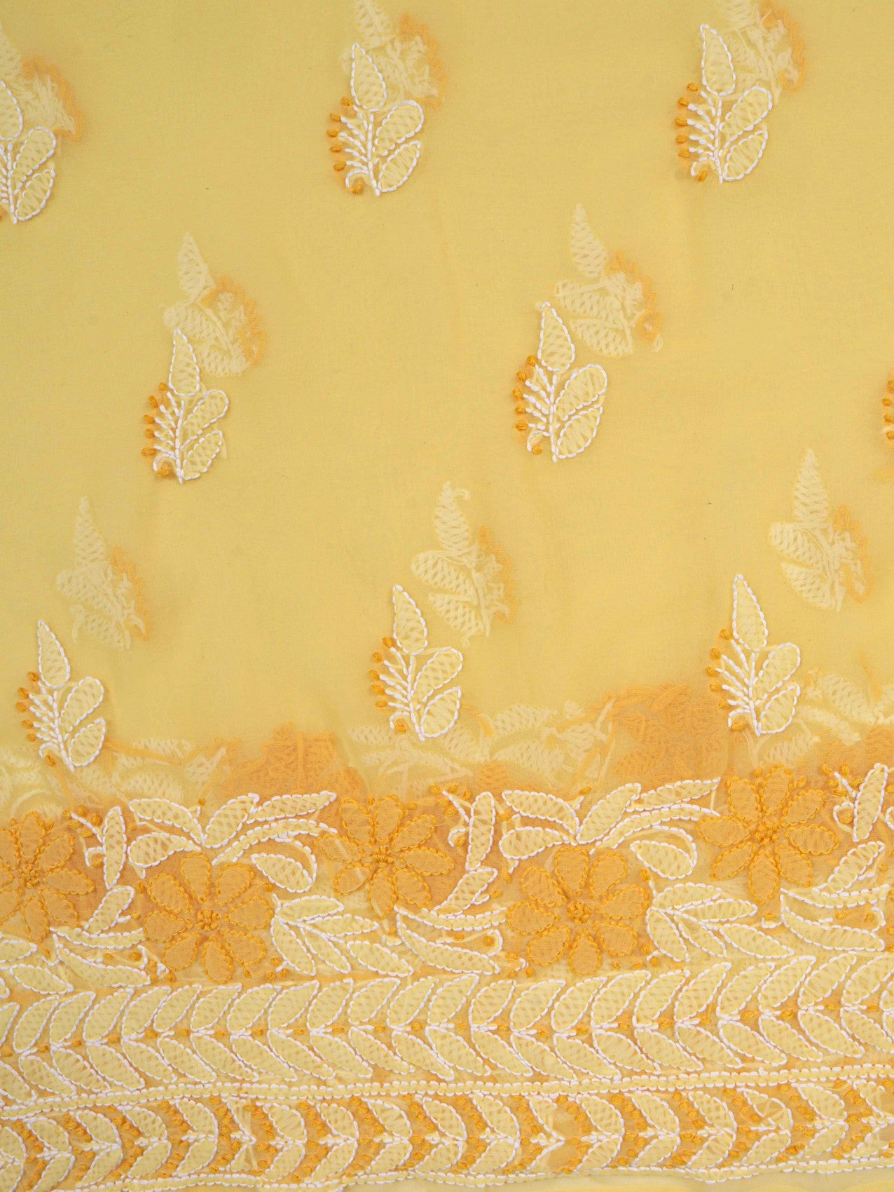Ada Hand Embroidered Yellow Georgette Lucknowi Chikankari Unstitched Suit Piece With Parsi Work 01A196707