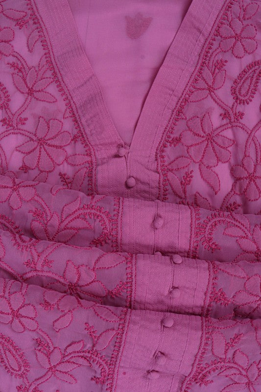 Ada Hand Embroidered Mauve Georgette Lucknowi Chikan Semi-stitched Kurta Piece A108762