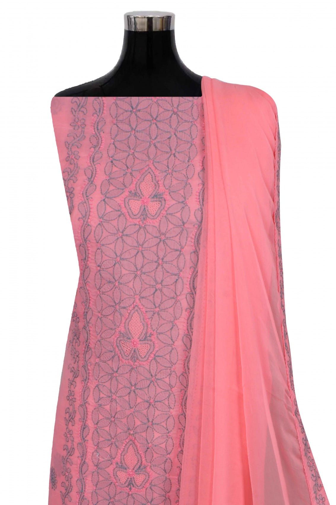 Ada Hand Embroidered Peach Cotton Lucknowi Chikankari Unstitched Suit Piece 01A275159