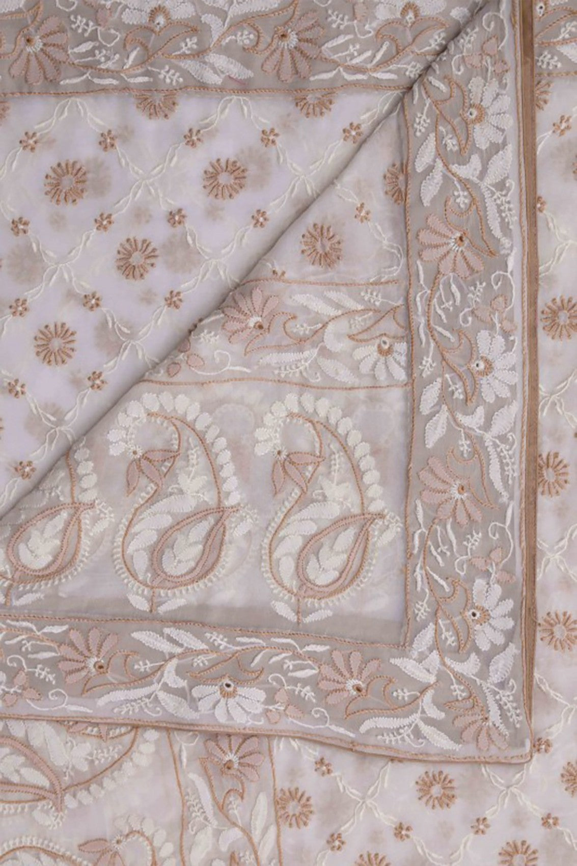 Ada Hand Embroidered White Pure Georgette Lucknowi Chikankari Dupatta A178241