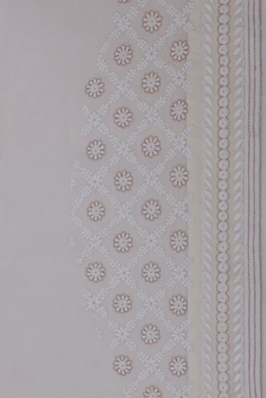 Ada Hand Embroidered White Pure Georgette Lucknowi Chikankari Saree/Blouse with Pearl work- A360411