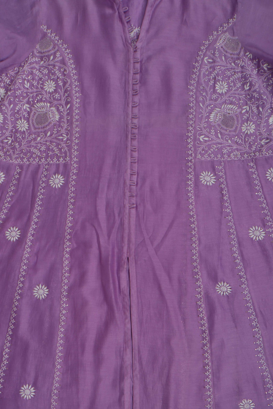 Ada Hand Embroidered Mauve Chanderi Lucknowi Chikankari Semi-Stitched Anarkali Kurta With Muqaish Work A601077