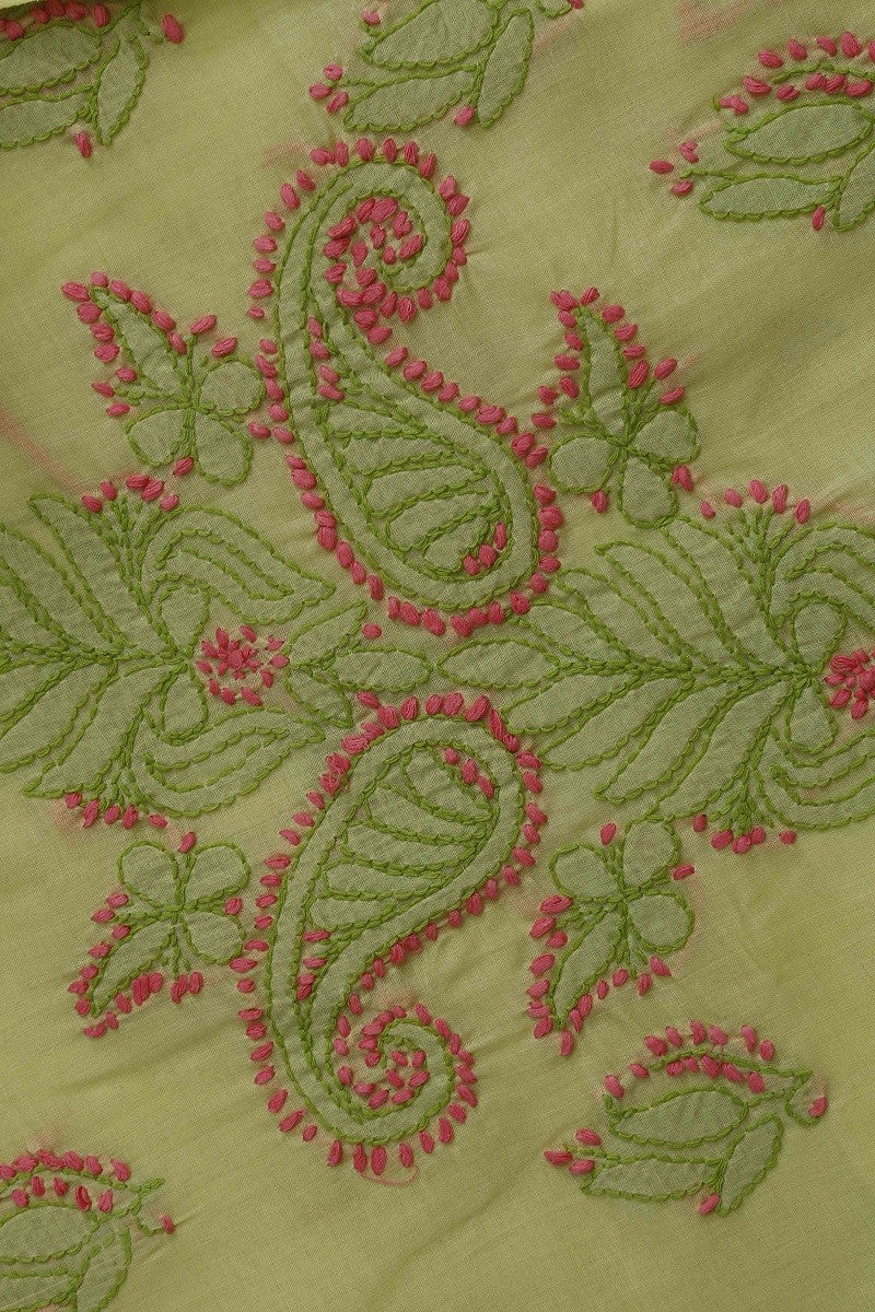 Ada Hand Embroidered Green Cotton Lucknowi Chikan Unstitched Suit Piece–A100158