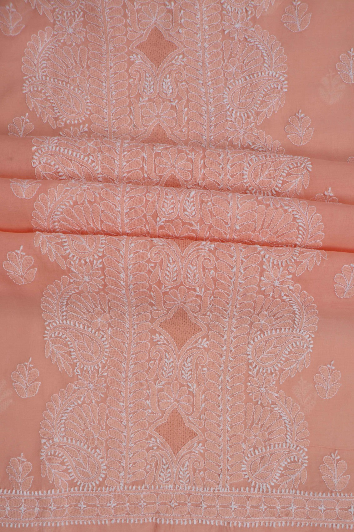 Ada Hand Embroidered Peach Cotton Lucknowi Chikankari Unstitched Suit Piece 01A272282