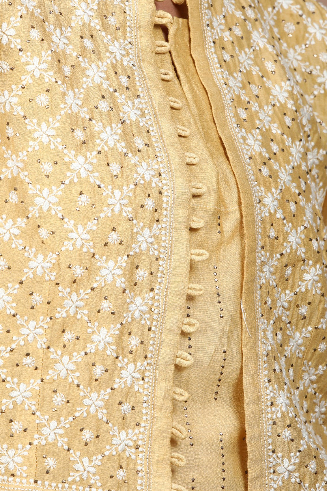 Ada Hand Embroidered Fawn Chanderi Lucknowi Chikankari Semi-Stitched Kurta/Jacket With Muqaish Work A597291