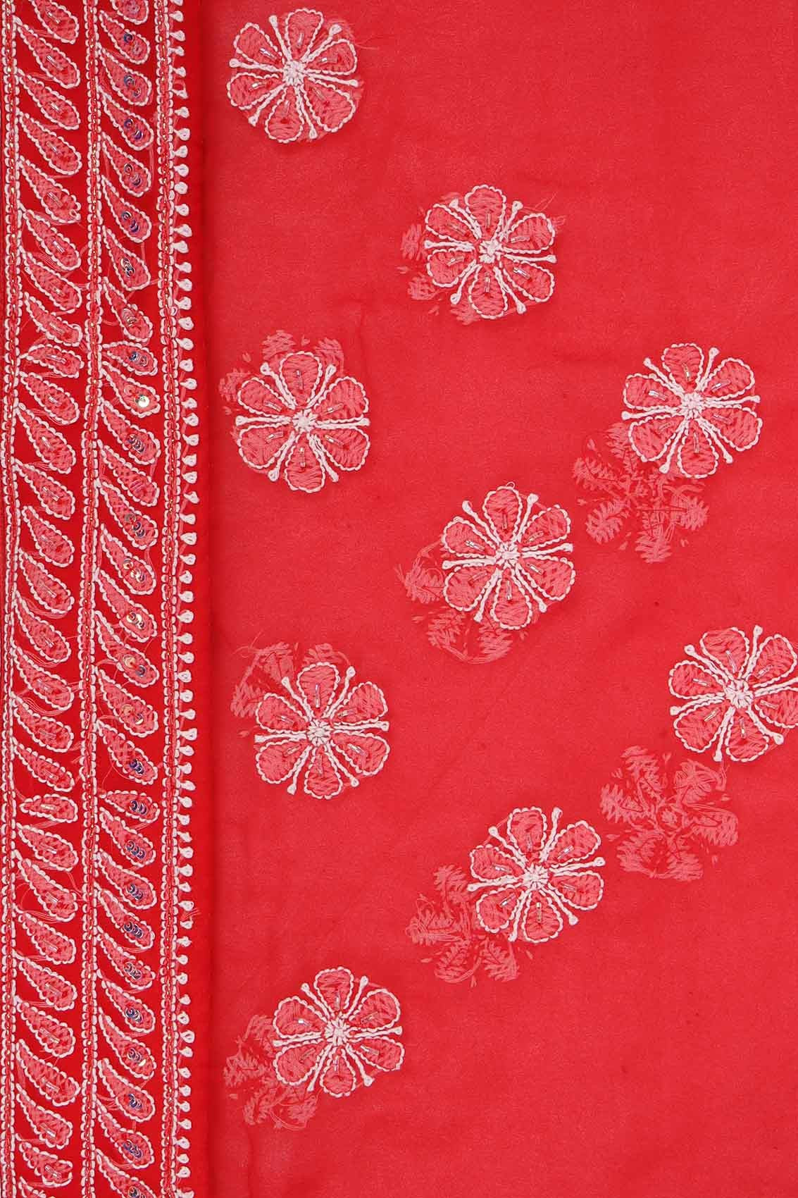 Ada Hand Embroidered Red Georgette Lucknowi Chikankari Saree/Blouse With Sequinned Work 01A137051