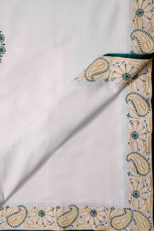 Ada Hand Embroidered White Cotton Lucknowi Chikankari Table Cover-A160982