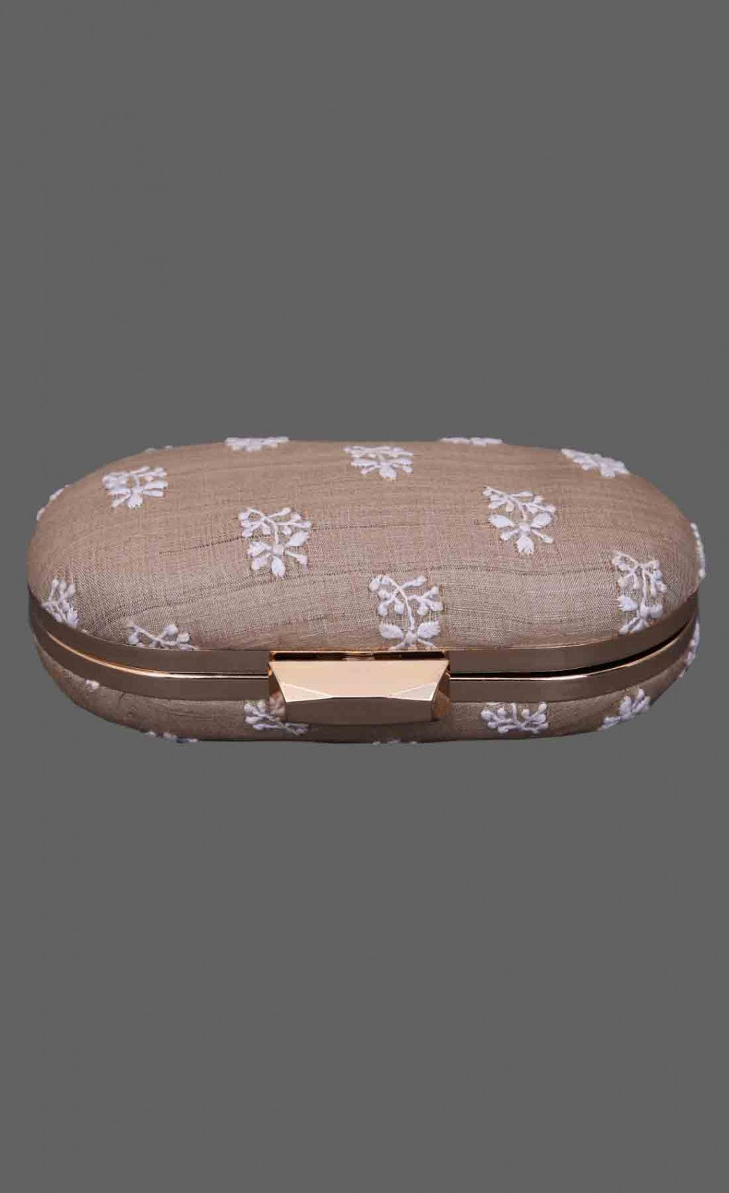 Ada Hand Embroidered Fawn Tusser Silk Lucknow Chikankari Clutch A549022