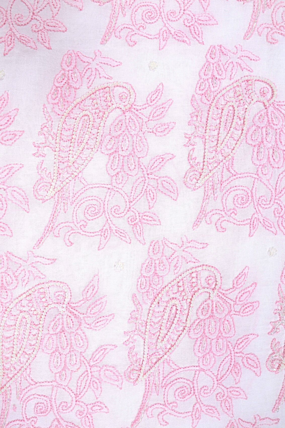 Ada Hand Embroidered White Cotton Lucknowi Chikankari Unstitched Kurta Dupatta Set With Pearl Work A599231
