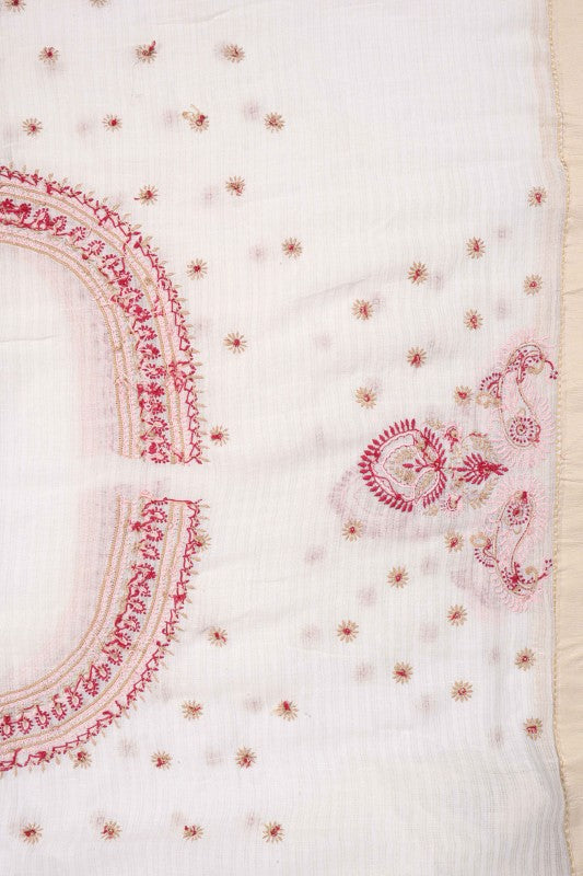 Ada Hand Embroidered Cream Chanderi Lucknowi Chikankari Saree With Blouse A70586