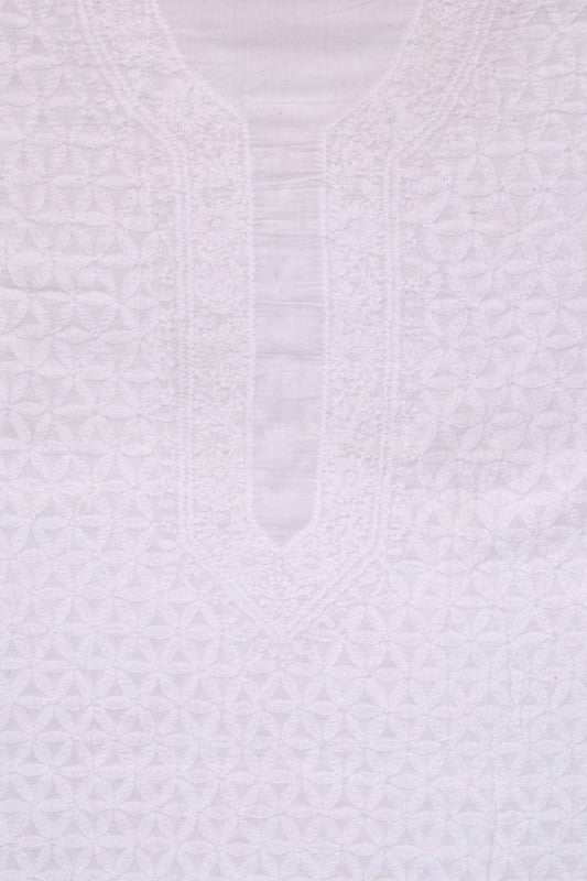 Ada Hand Embroidered White Cotton Chikan Unstitched Men's Kurta Piece-A617086