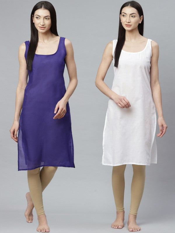 Ada Royal Blue and White Cotton Long Slips Combo of 2  A308034.