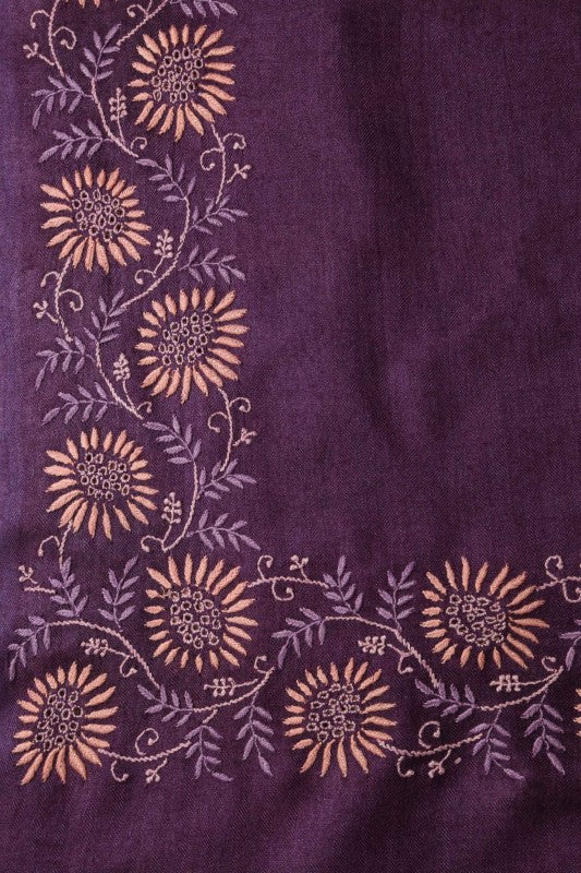 Ada Hand Embroidered Royal Purple Pashmina Lucknow Chikan Woolen Stole-A232220
