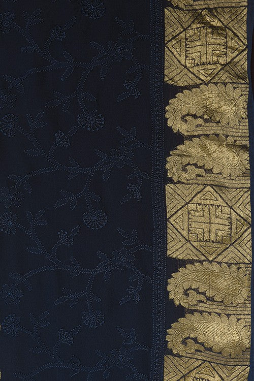 Ada Hand Embroidered Navy Blue Georgette Lucknowi Chikankari Saree with Blouse A591215