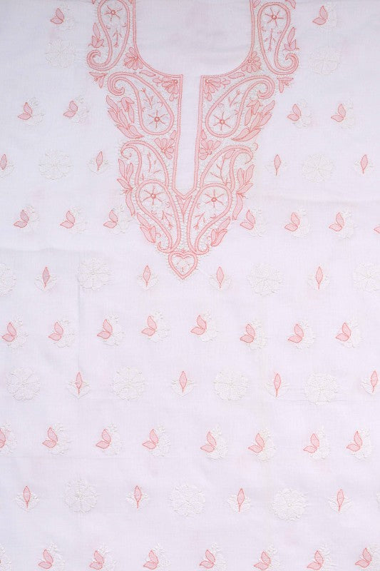 Ada Hand Embroidered White Cotton Lucknowi Chikan Unstitched Suit Piece A607693