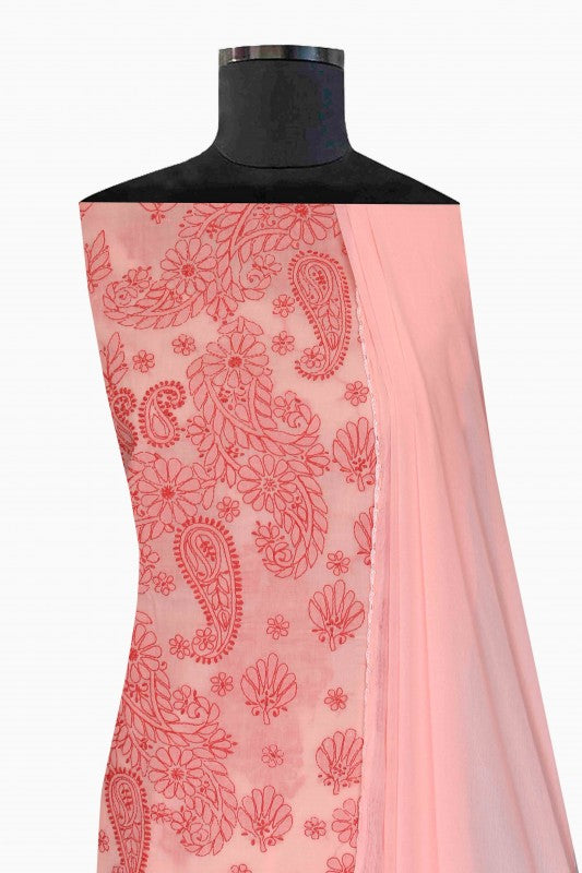 Ada Hand Embroidered Light Pink Cotton Lucknowi Chikan Unstitched Suit Piece-A211117