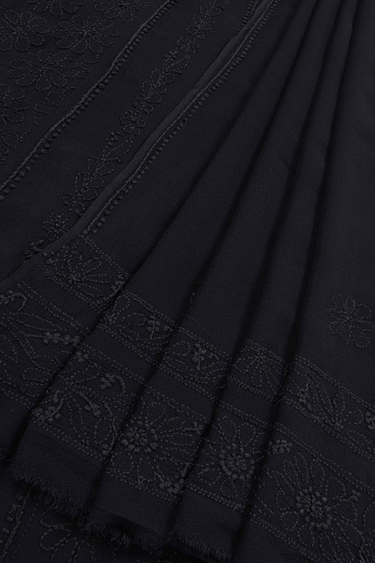 Ada Hand Embroidered Black Georgette Lucknowi Chikan Semi-Stitched Anarkali Kurta Dupatta Set A517238